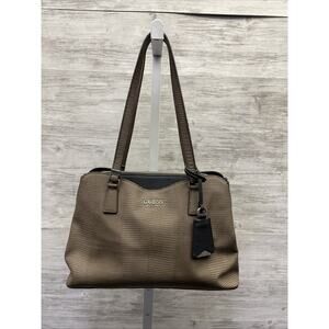 GUESS Lyndi Girlfriend Satchel Croc Embossed Purse Chestnut Brown Medium